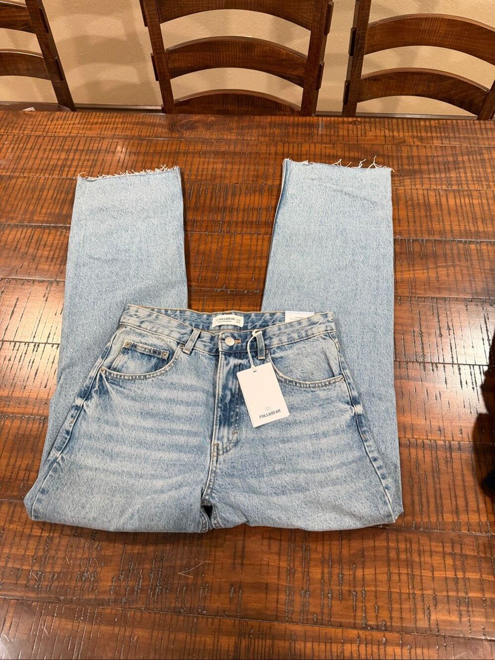 Pull&Bear high rise straight leg raw hem 6 tall 6T 29x33